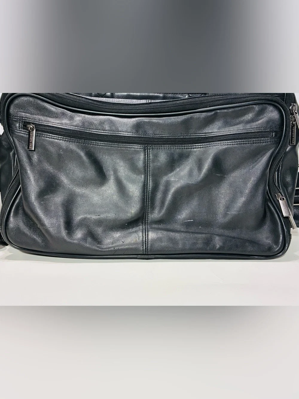 Y2K VTG Kenneth Cole New York Expandable Leather Laptop Briefcase Bag Black